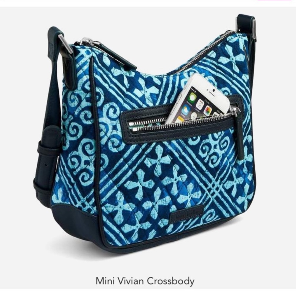 Vera Bradley Mini Vivian Crossbody Purse Blue Cuban Tiles Approx Size 8” x 7”